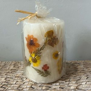 NEW Pressed Flower Pillar White Candle 5” Boho 70s Vibe